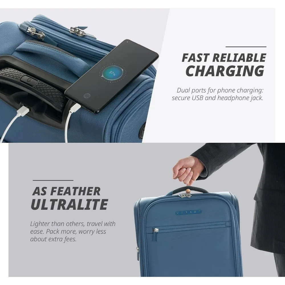 Compact Soft-Sided Spinner Luggage with Wheels, Carry-On Suitcase for Air Travel, Ideal for Short Trips, Medium Size