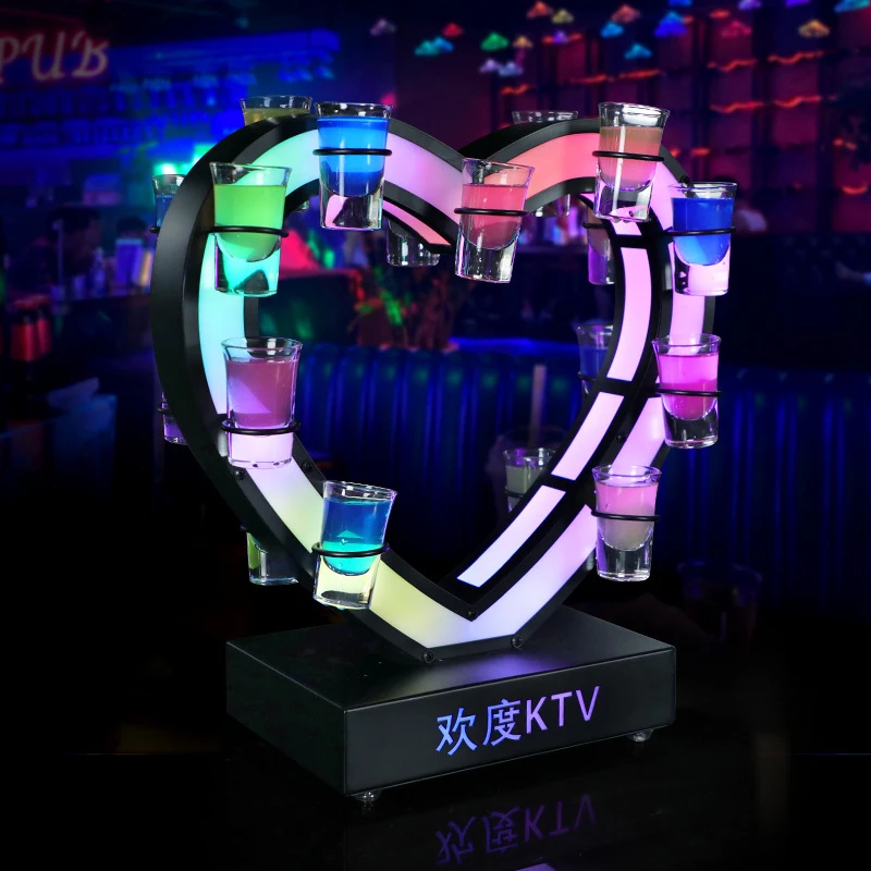 

Bar KTV heart-shaped circular luminous cup holder nightclub cocktail bullet cup LED rechargeable metal cup stand
