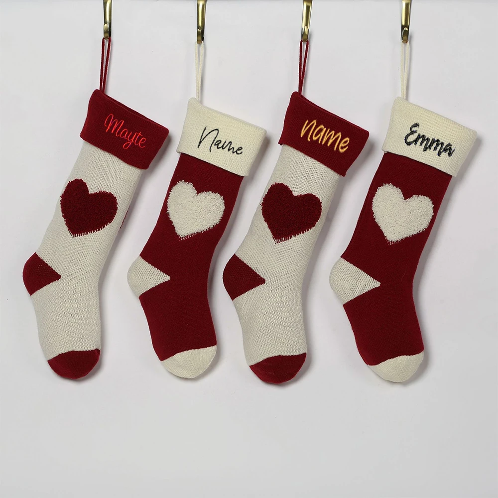 Personalized Embroidered Family Christmas Decorations, Pendants, Knitted Candy Bags ,Wool Gift Bags,  3D Three-dimensional Love