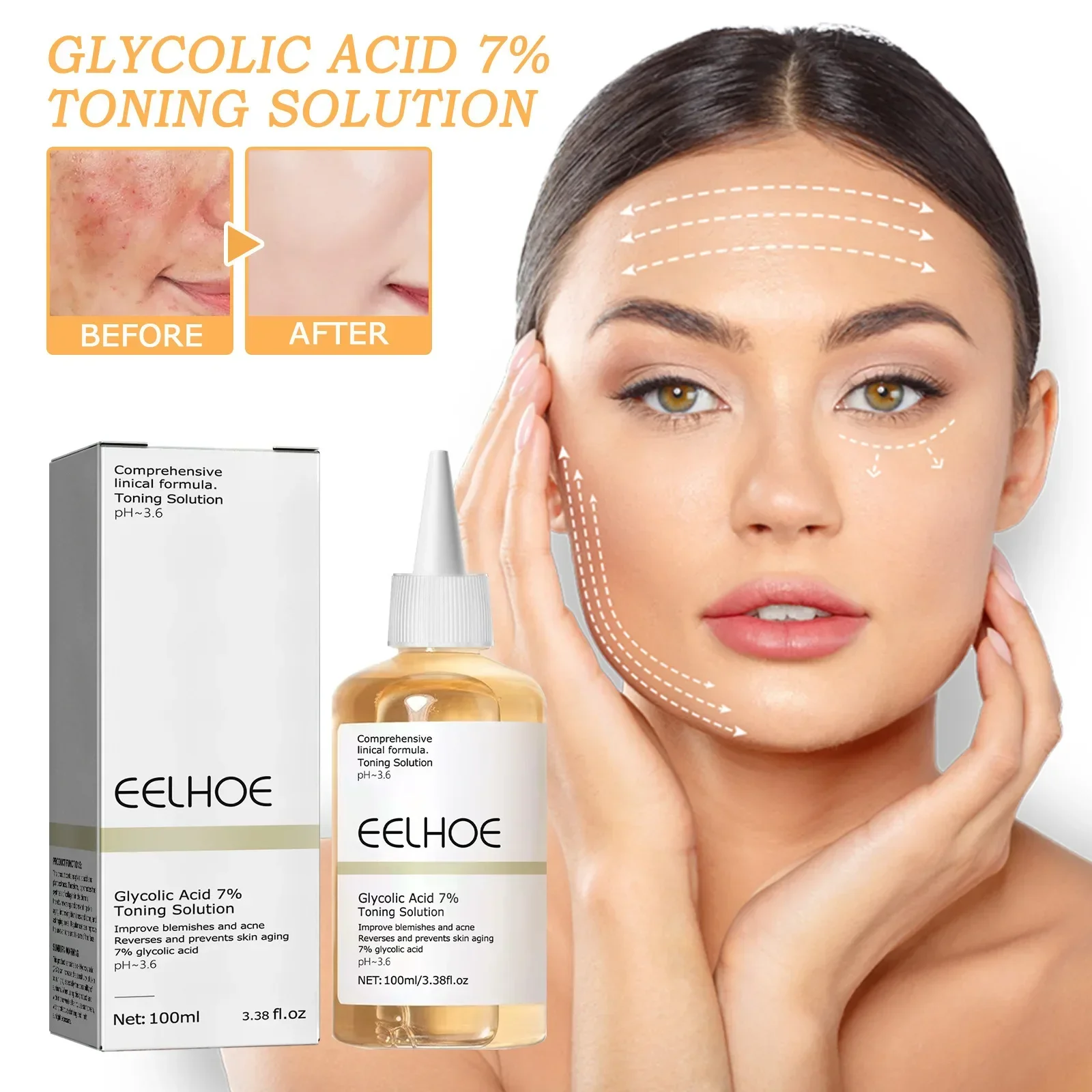 100ml EELHOE Lozione all\'acido glicolico originale Acne Rimozione Bocca chiusa Idratante Idratante Ridurre i pori Illumina il colore della pelle