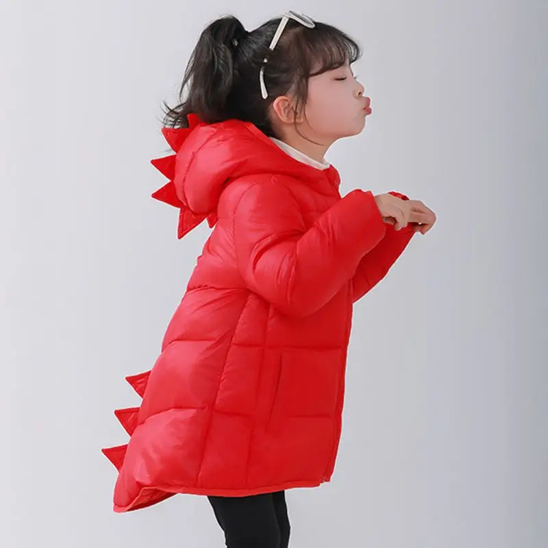 1-7 Years Chilren Boys Girls Winter Warm Down Kids Hiking Climbing Parkas Sportwear Dinosaur Hoodie Jacket