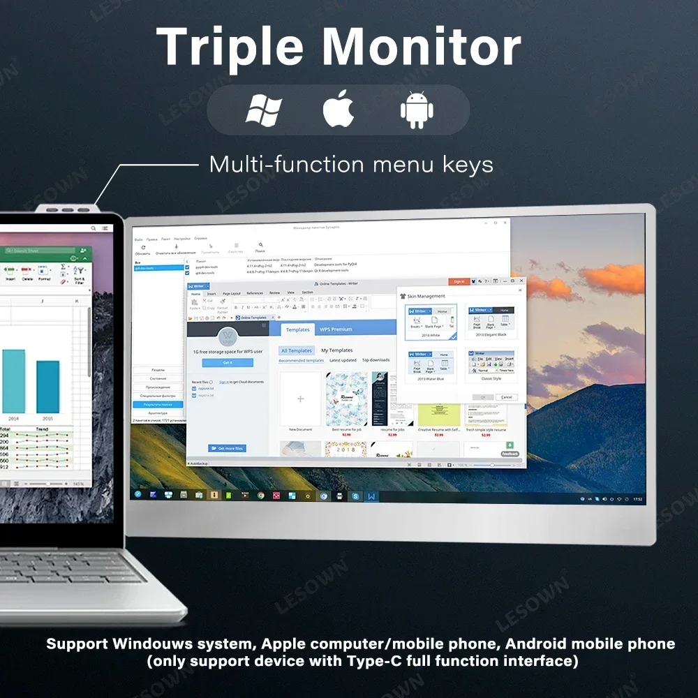 Imagem -04 - Lesown-extensor de Tela Portátil Tela Dobrável Tela Dupla Monitor Ips Fhd 1920x1080 15 Polegada Usb-c Apto para Windows Mac Computador pc