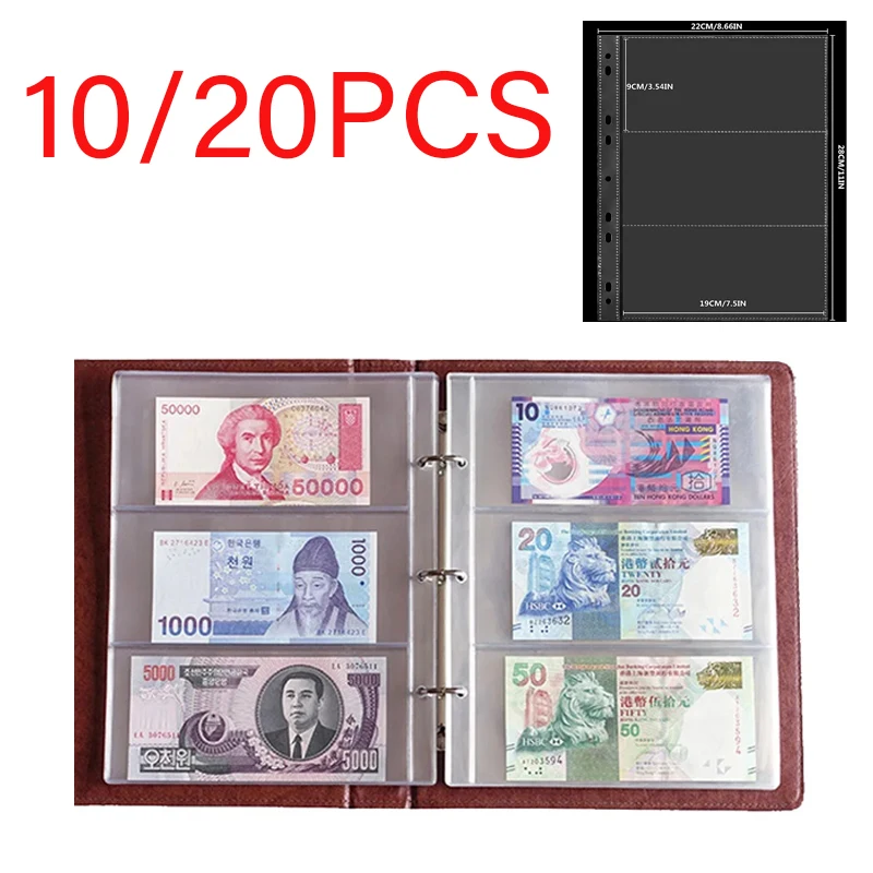 

2/3/4-Slot Transparent Banknotes Holder Portable Paper Money Protective Bag Paper Money Collection Album 10pcs Loose Leaf Sheet