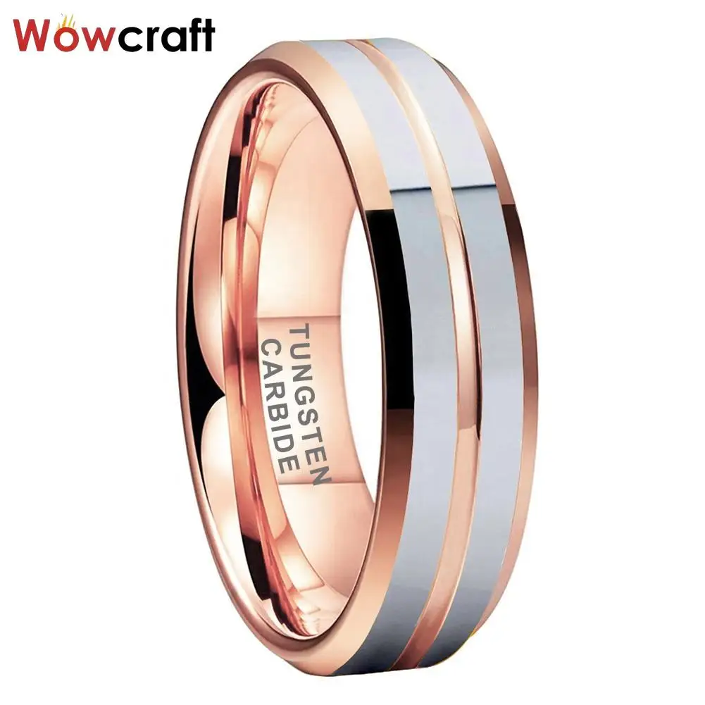 Beveled Rose Gold Plated Tungsten Carbide Ring for Men Women Fashion Engagement Wedding Band