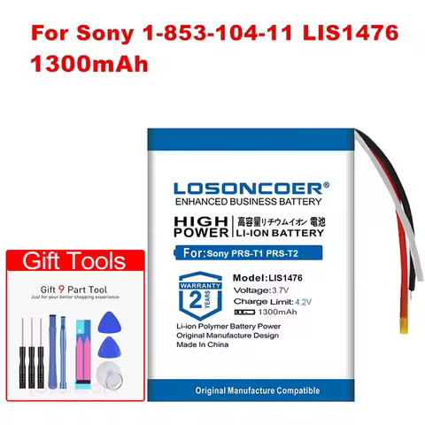 LOSONCOER 1300mAh For SONY 1-853-104-11 LIS1476 LIS1476MHPPC(SY6) PRS-T1 PRS-T2 PRS-T3 PRS-T3E PRS-T3S Battery Free Tools