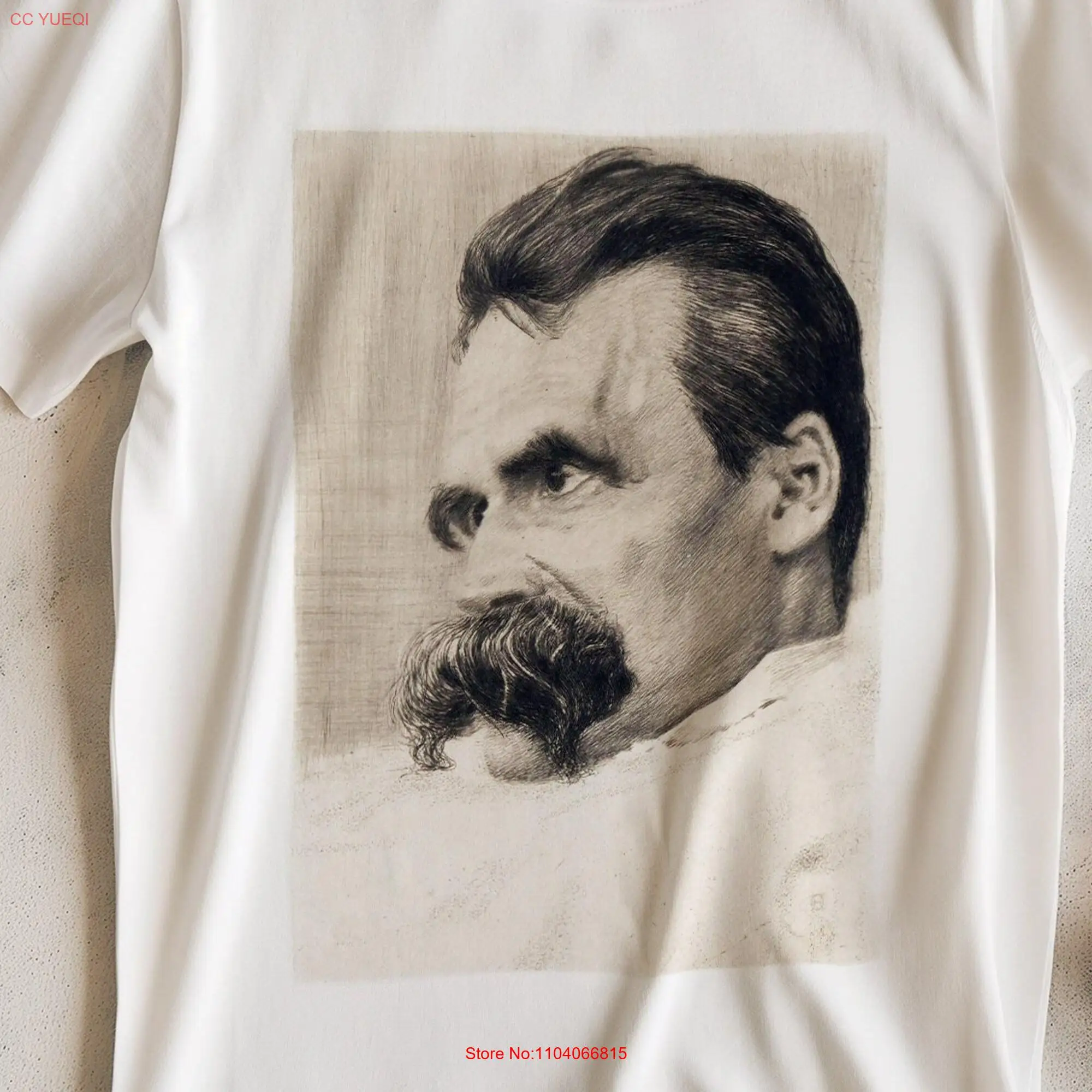 Portrait Of Friedrich Nietzsche T Shirt Adult Organic Cotton Remastered Vintage Art Oversized Print long or short sleeves