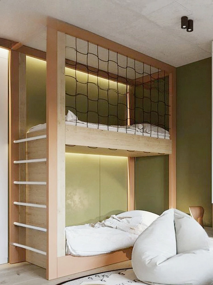 Camas superiores e inferiores simples y modernas, literas, malla de cuerda de escalera be ds