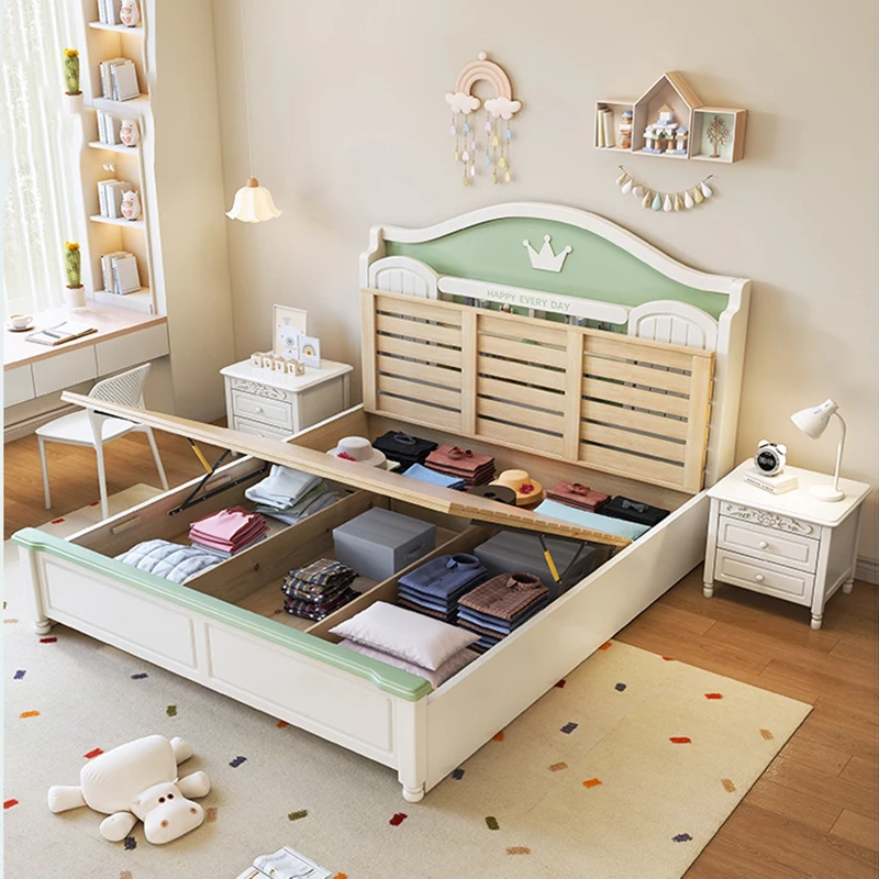 Wood Minimalist Children Double Bed Girls Modern Storage Human Princess Double Bed Design Sleeping Camas De Dormitorio Furniture