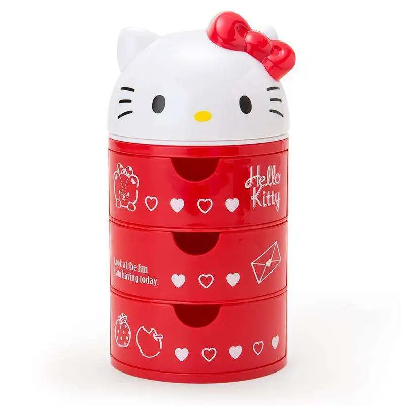 Hello Kitty Desktop Storage Box Cute Room Decoration with Cover My Melody Three-layer Sundry Storage To Send Girls Gifts. view 3