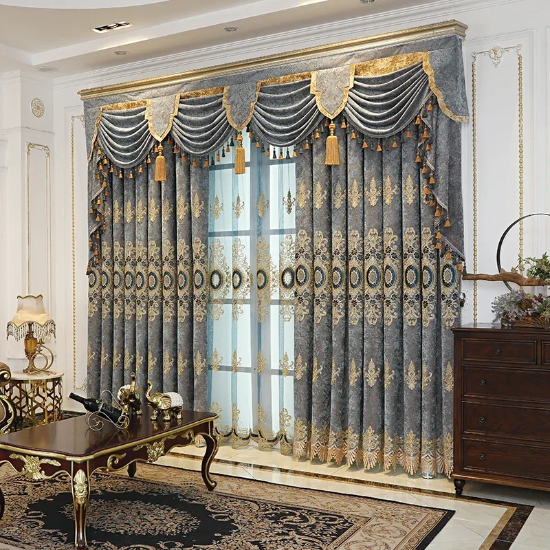 European-style Curtains for Living dining room bedroom high-end  thickened chenille embroidered luxury floor-to-ceiling windows