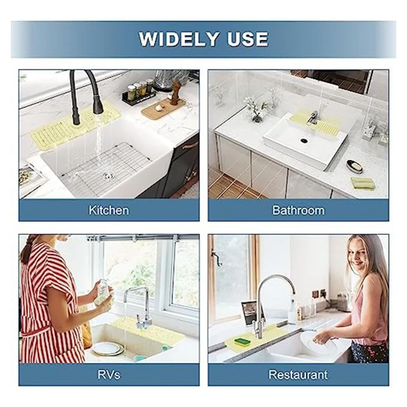 Kitchen Sink Splash Guard, Silicone Faucet-Mat, Faucet-Handle Drip Catcher Tray, Kitchen Sink Mats, Sink Sponge Holder Durable image 3