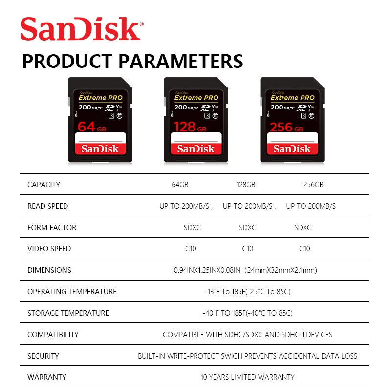 بطاقة ذاكرة SD أصلية من SanDisk Ultra 32GB SDHC 64/128/256/512GB SDXC بطاقة ذاكرة C10 USH-1Extreme PRO/U3/4K/V30 لكاميرا السيارة DV SLR