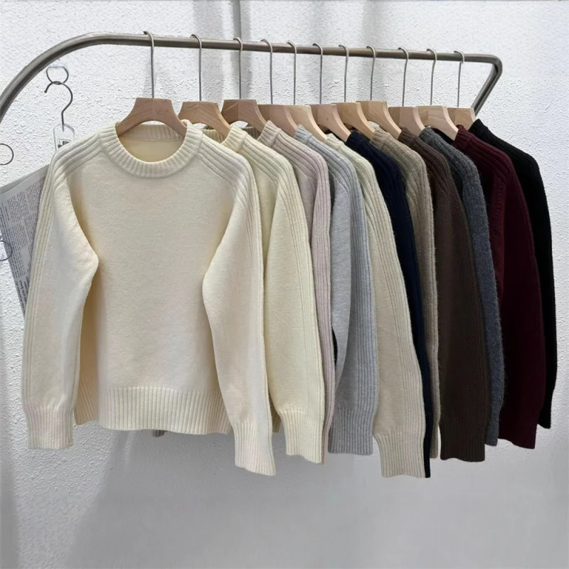 

Простой женский пуловер в рубчик с круглым вырезом, осенне-зимний новый свободный мягкий вязаный топ-рубашка