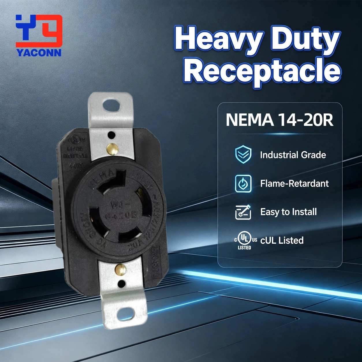 NEMA L14-20R Locking Receptacle, Twist Lock Outlet for Generator, 20A 125/250V 3 Pole 4 Wire Grounding Heavy Duty Socket