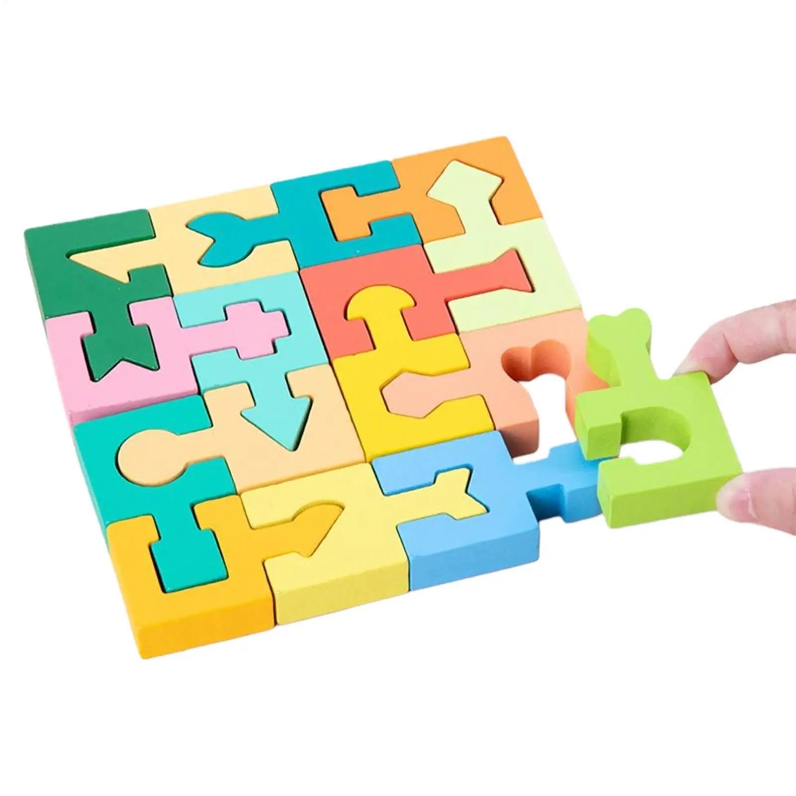 Wooden Shape Matching Puzzle 16Pcs Alien Themed Building Block Set Portable Flat Jigsaw For Kids Observation Cognitive Training