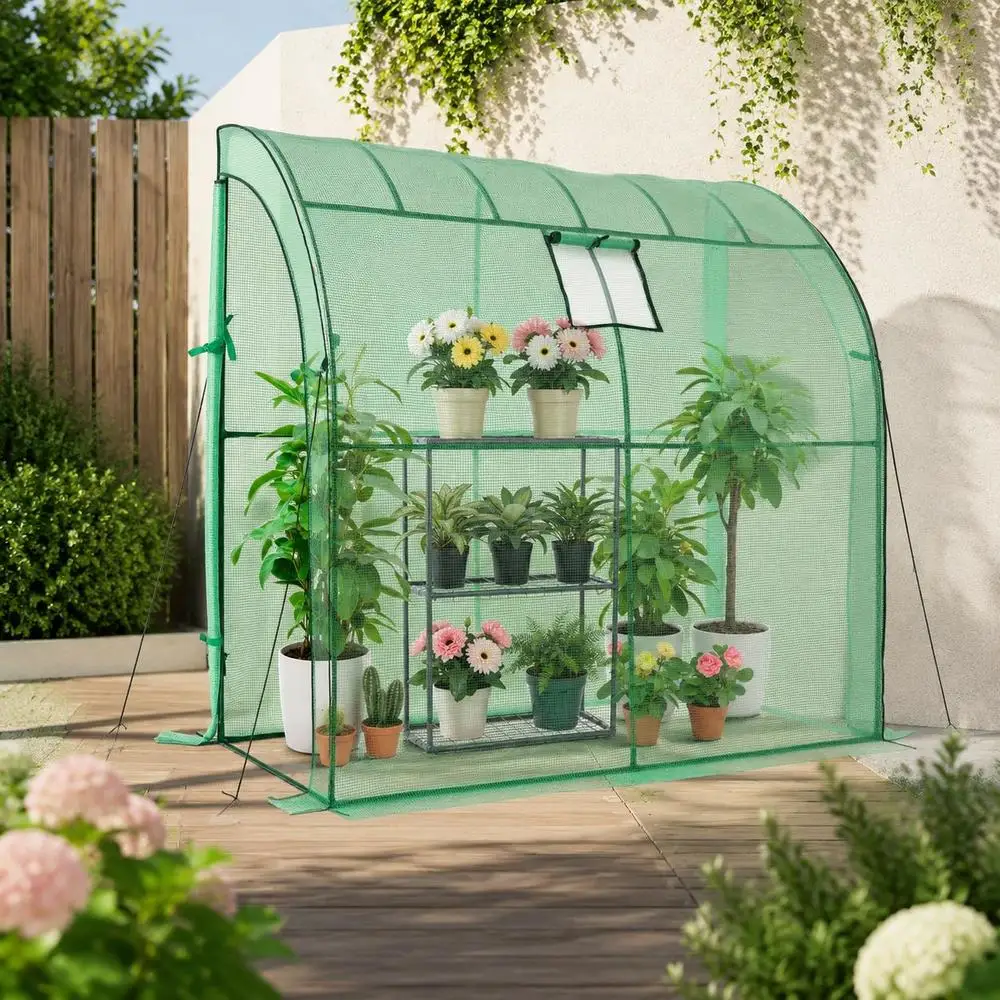 Serre de jardin portable extérieure, 78x39.4x78.7 pouces, avec structure en acier et couverture en PE, étagères multi-niveaux, porte zippée et fenêtres de ventilation pour le stockage de semis de légumes et de fleurs dans la cour et le patio.
