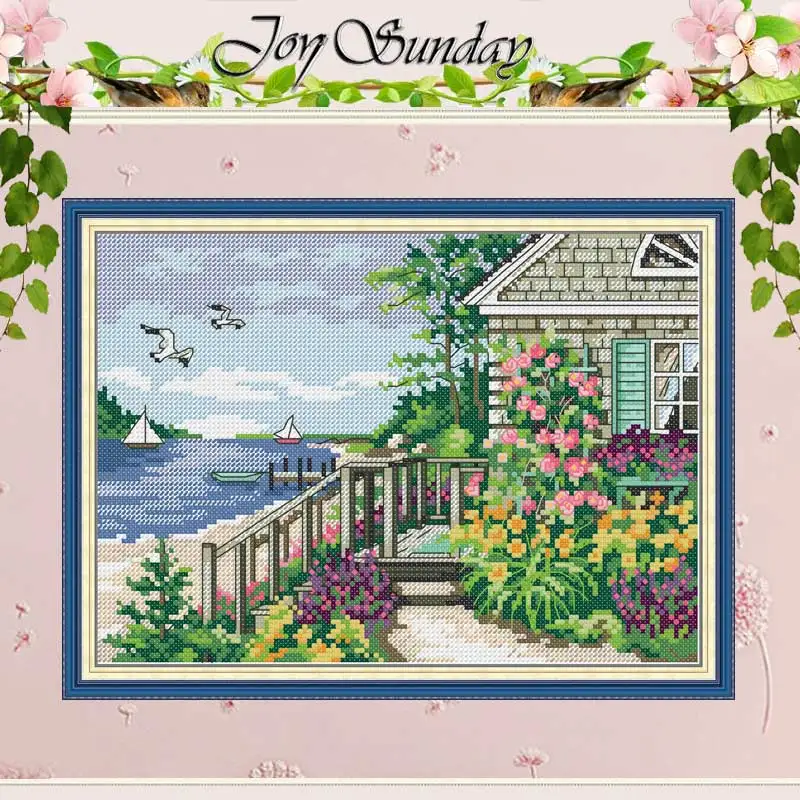 Waterfront Villas Patterns Counted Cross Stitch Set 11CT 14CT 16CT Stamped DMC Cross-stitch Kit Embroidery Needlework Home Decor