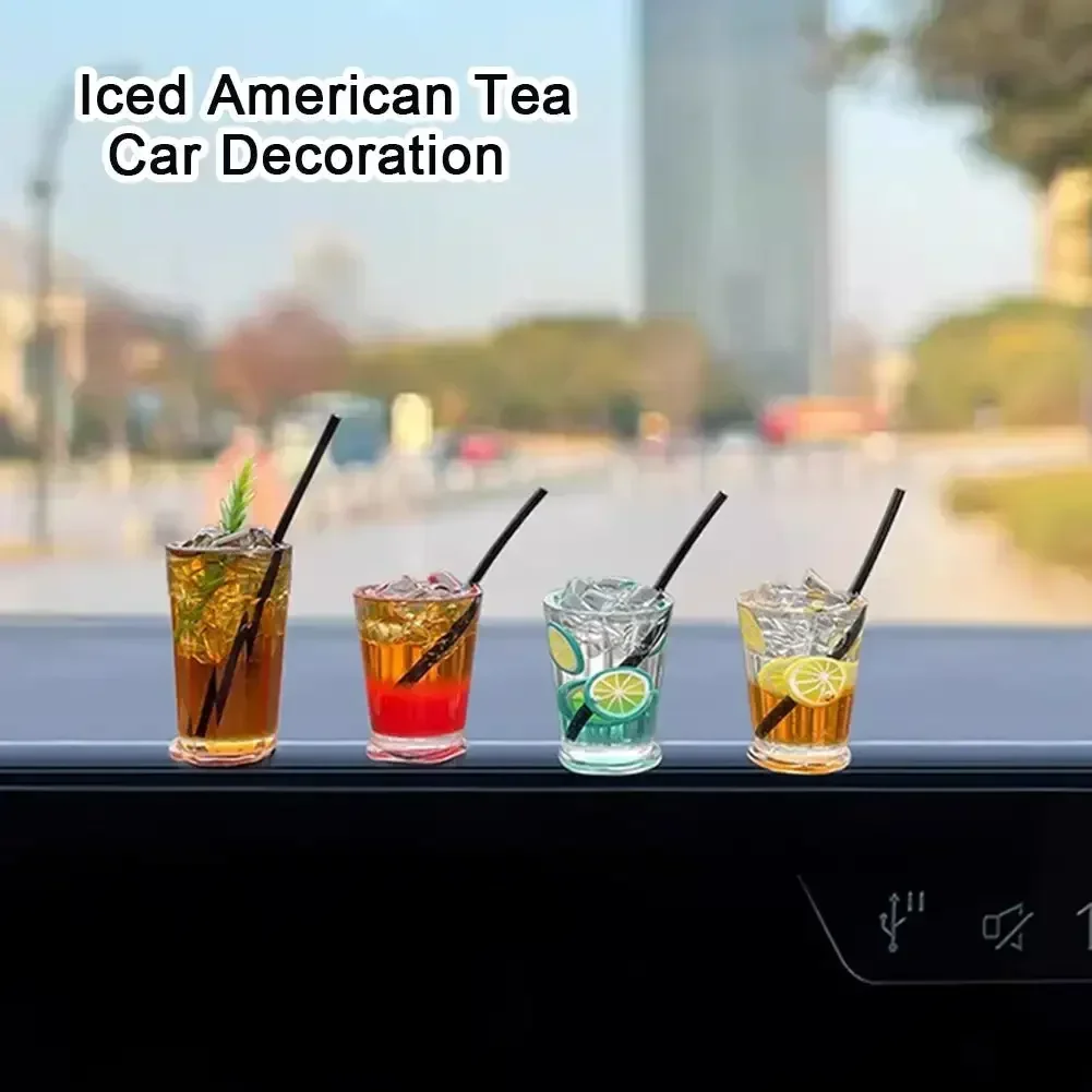 Funny Mini Drink Cup Car Ornament Cute Simulation Ice Americano Ice Tea Drink Car Center Console Decoration Interior Accessories