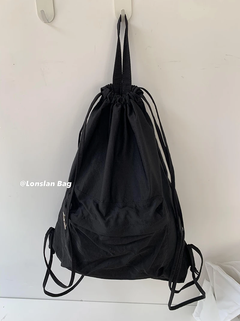 Mochila de viagem para mulheres, estilo cool meninas, cor sólida, cordão, nylon, bolsa de ombro, design de nicho, Y2k, fêmea