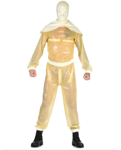 

100%Latex Rubber Transparent men's loose Jumpsuit including headgear, racing uniform, party hand customized 0.4mm XS-XXL