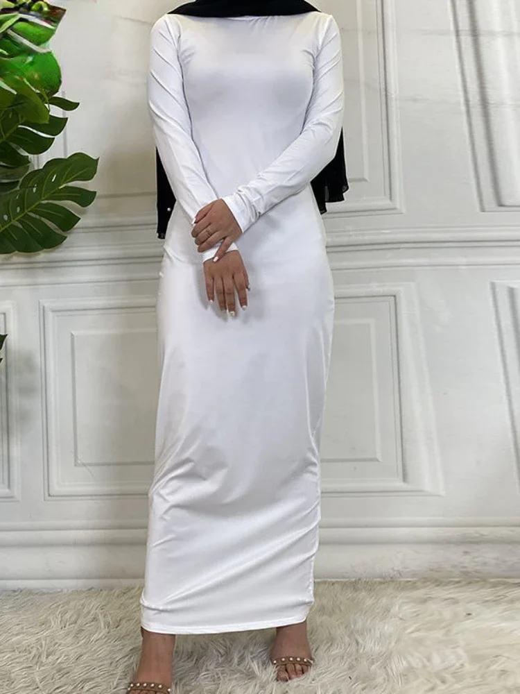 

Eid Under Abaya Dress White Modal Cotton All-match Long Sleeve Muslim Inner Dresses for Women Islamic Clothing Turkey Dubai Robe