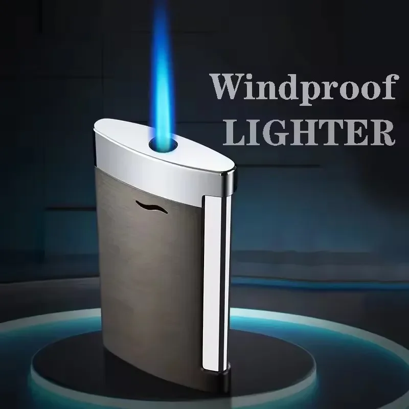 

Portable Side Press Ignition Ultra-thin Inflatable Lighter Blue Windproof Direct Flame Cigarette Lighter Mini CigaretteAccessory