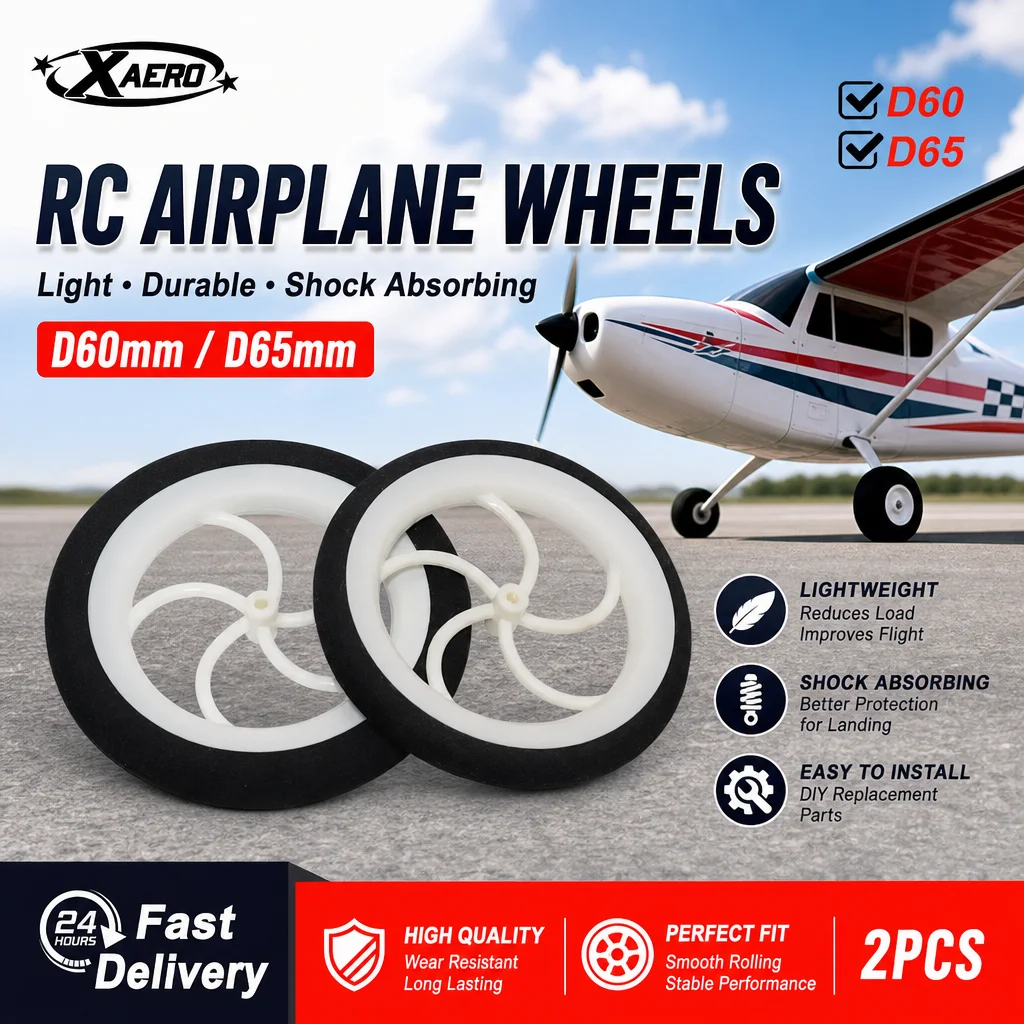 

XAERO 2PCS RC Airplane Wheels D60/65mm Light Sponge White DIY Toy Plane Replacement Parts Shock Absorbing Accessories