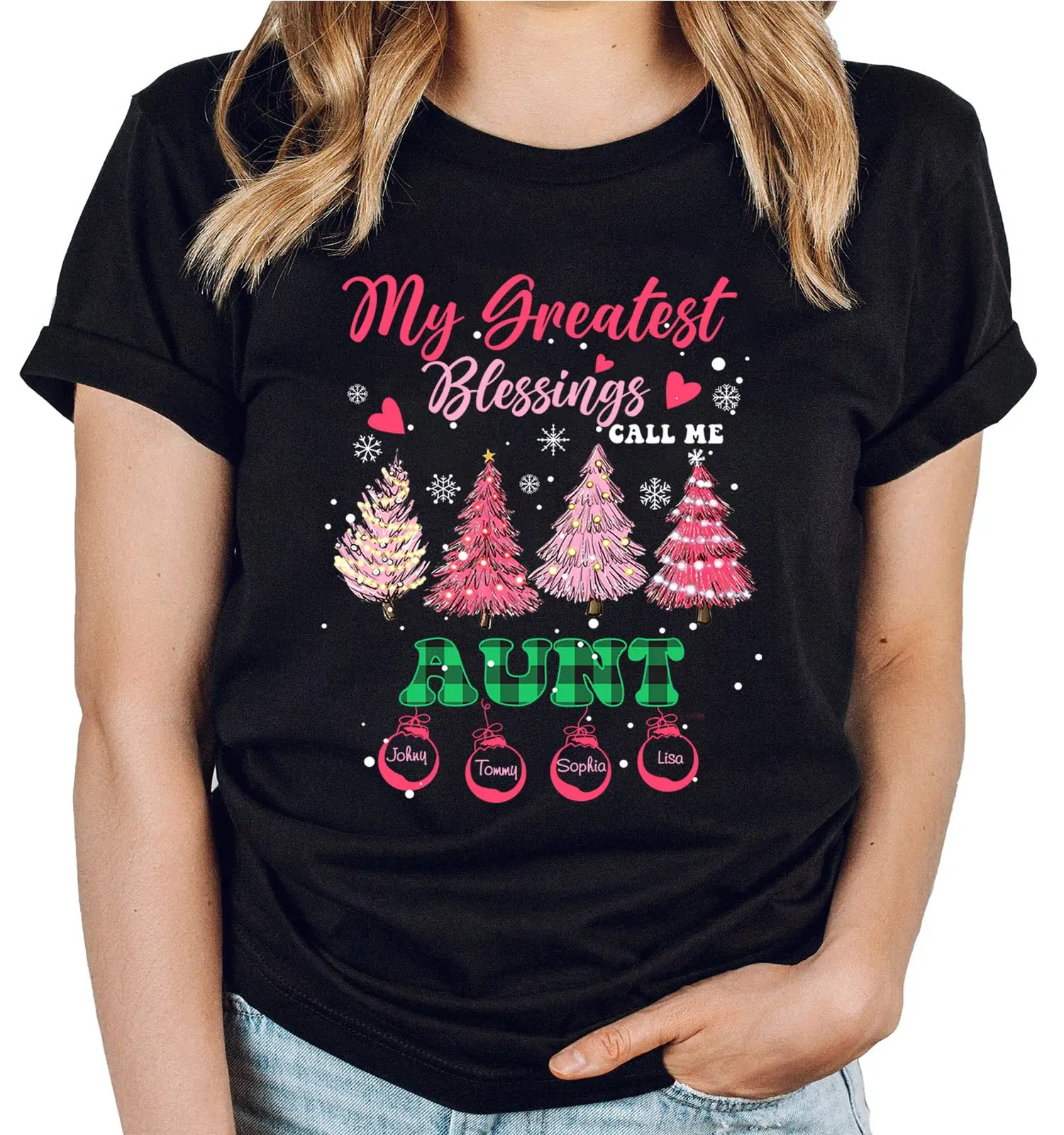 Personalized Grandma Shirt for Women Grandmother Heart Graphic Tees Grandma Gift T-Shirt,Christmas Squad Family Group