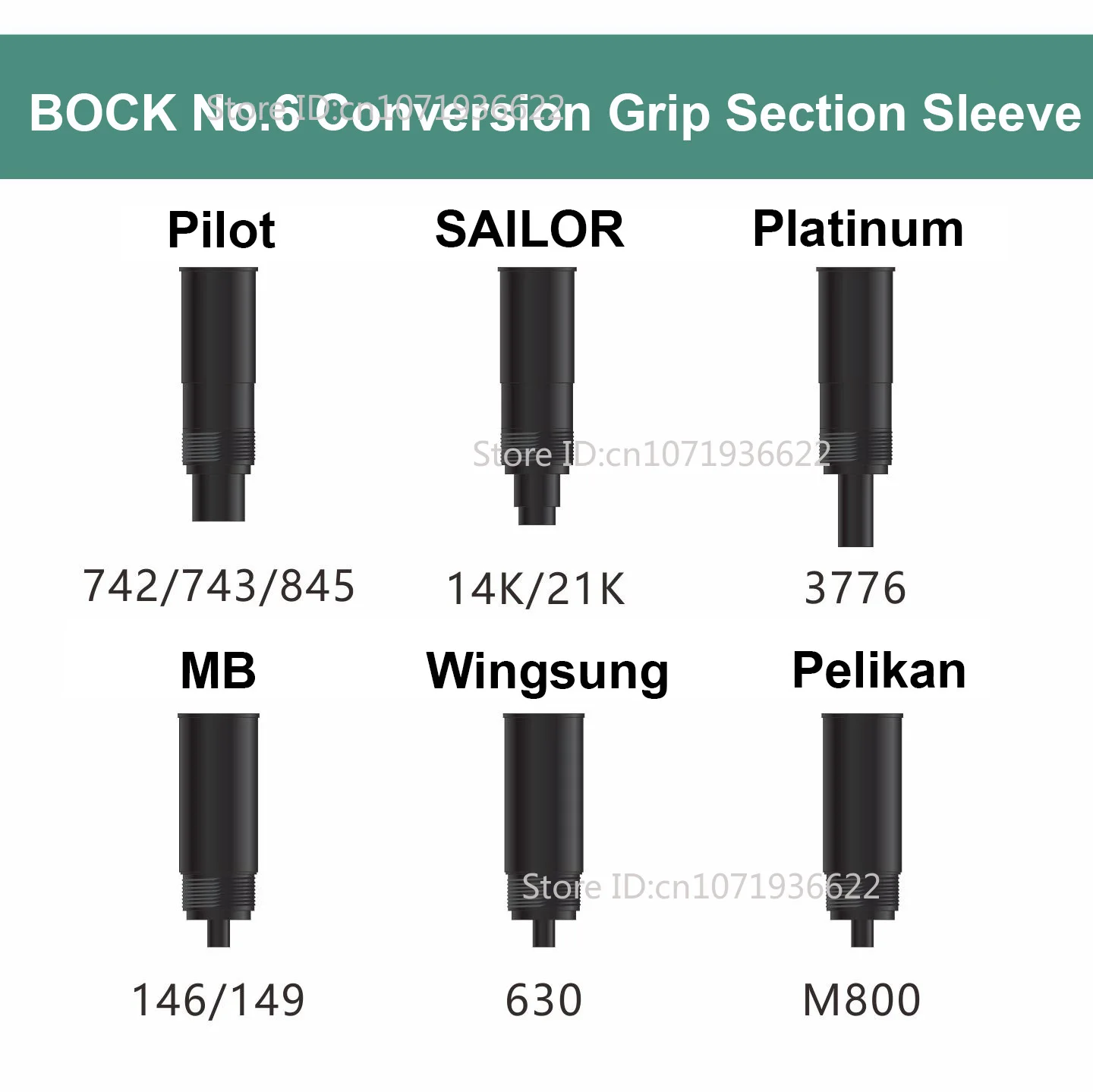 Zestaw końcówek do pióra Selmy BOCK nr 6, uchwyt, tuleja konwersyjna, odpowiedni do piór wiecznych Sailor Platinum MB/ Pelikan Wingsung. — zdjęcie produktu 6