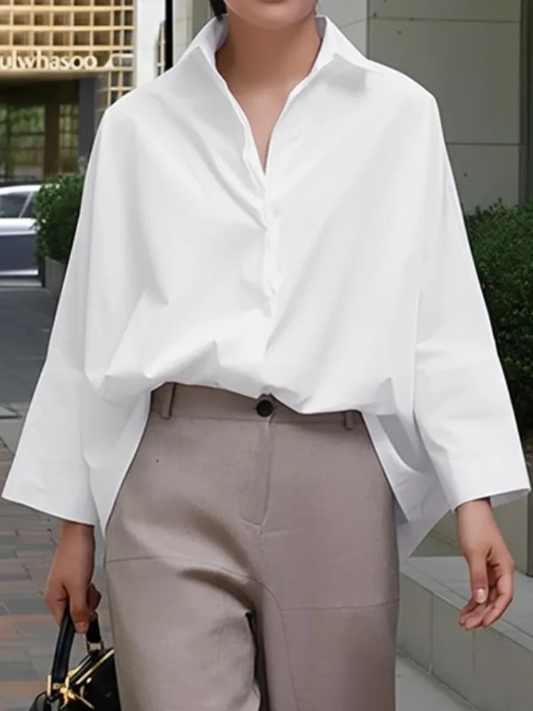 Yeezzi Office Ladies Commuter Oversized Lapel Shirt 2026 New Long Sleeves Black White Color Minimalist Casual Daily Blouse Tops