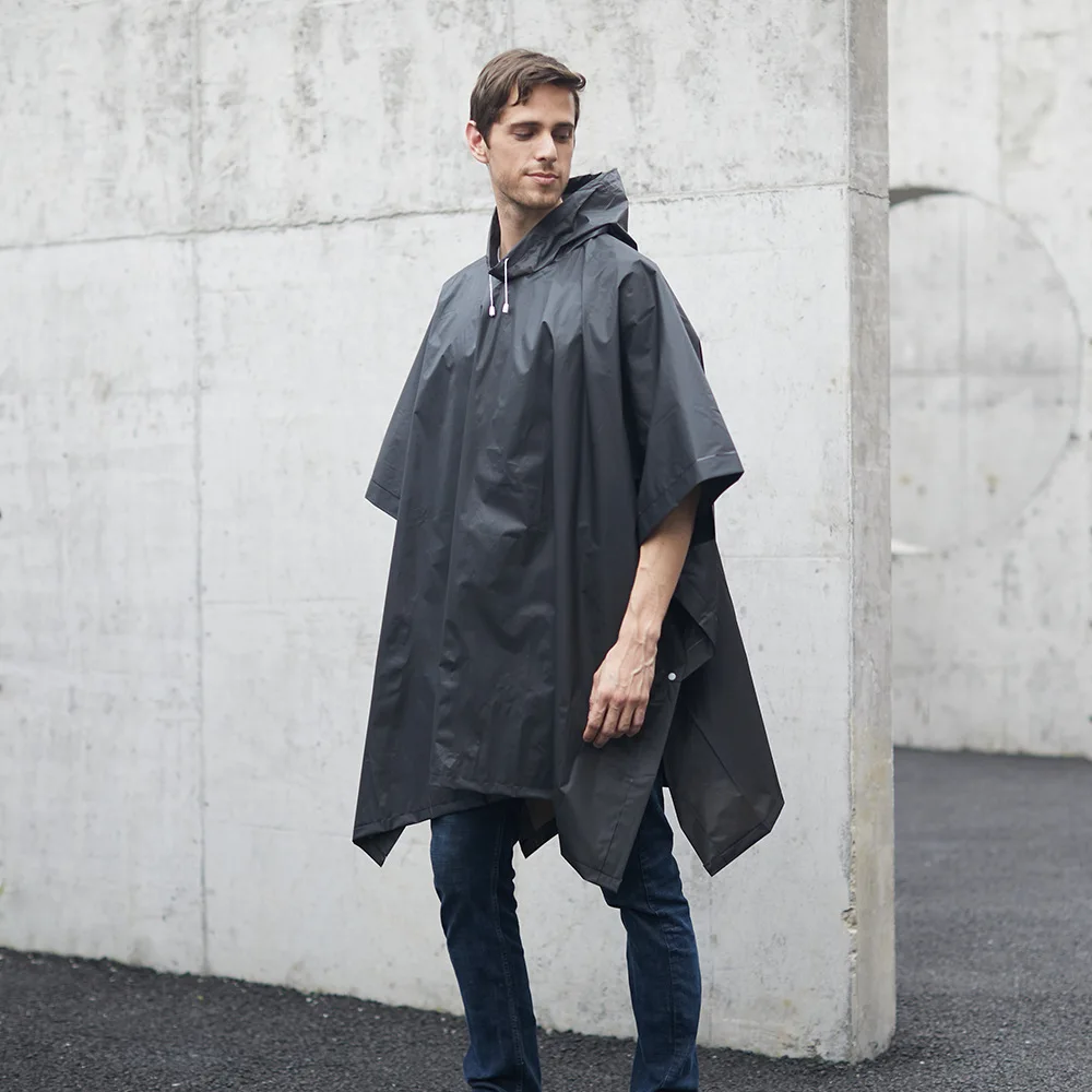 Wiederverwendbare Regenponchos mit Kapuze und Kordelzug für Erwachsene, wasserdichter, dicker Regenmantel, Outdoor-Wanderregenmantel, Reise-Fahrradponcho