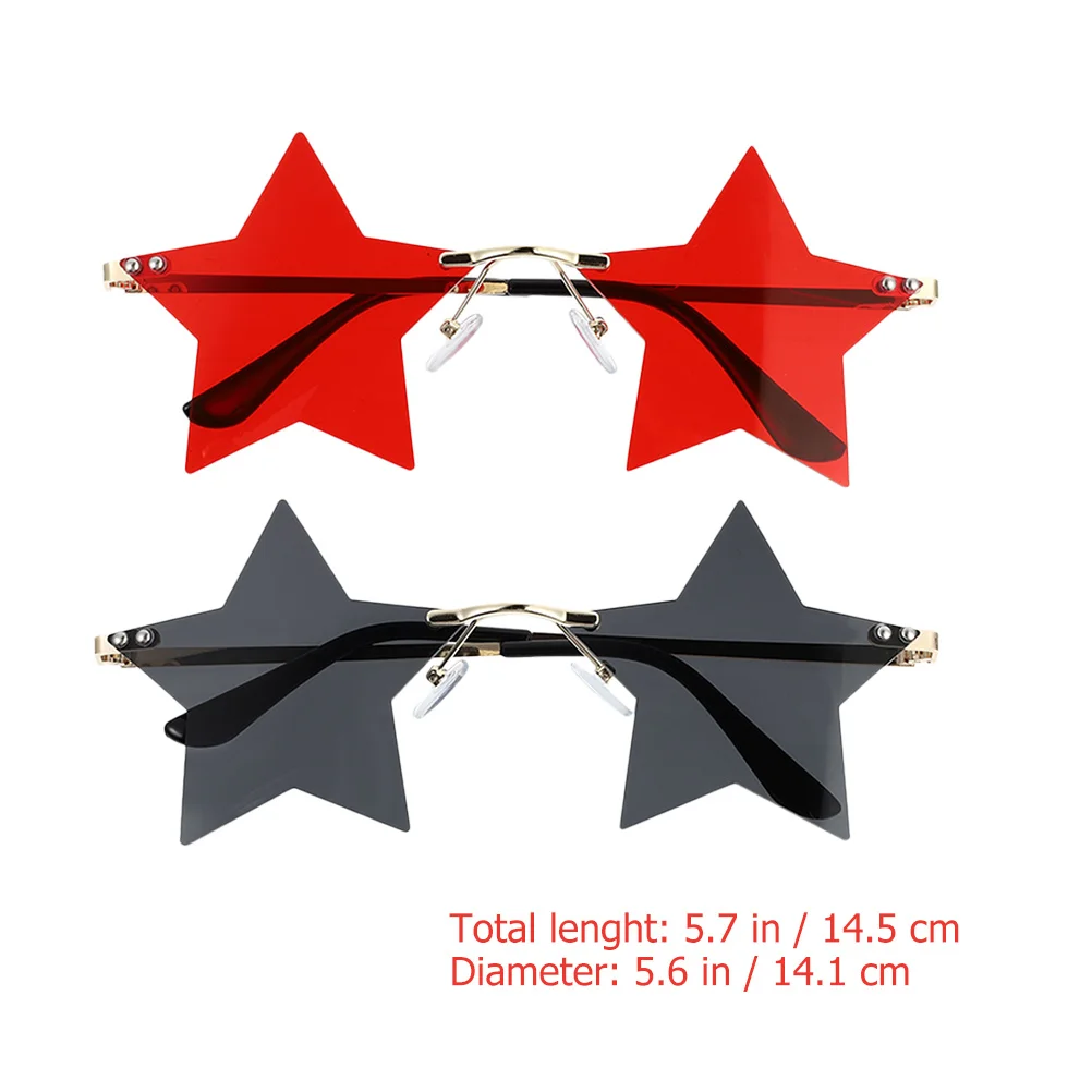 

2Pairs Personality Star Sunglasses Rimless Five Pointed for Party Festival Costume Photo Props Decorative Unisex