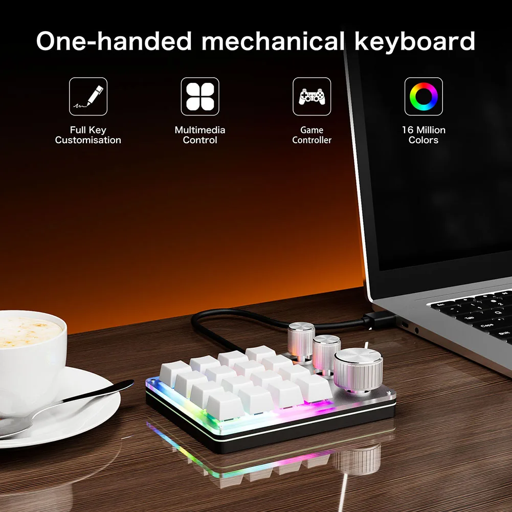 

16 Keys 3 Knobs Programmable Macro Keyboard RGB LED Backlight Type-C Wired Mechanical Keyboard Wireless Keyboard for Gaming