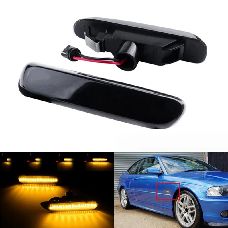 Car Turn Signal Light LED Car Side Marker Blinker Light Signal Lamp For BMW E46 63132228591 63132228592 Black,A Replacement