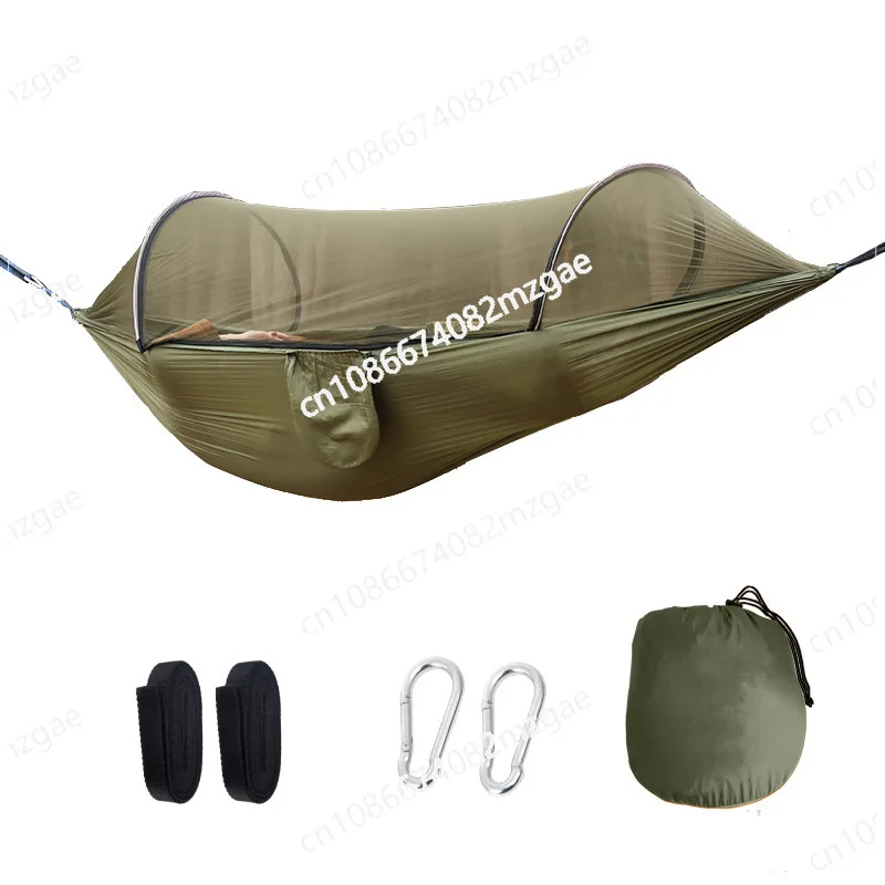 New outdoor camping anti rollover nylon hammock with mosquito net,single person,double person,automatic quick opening support