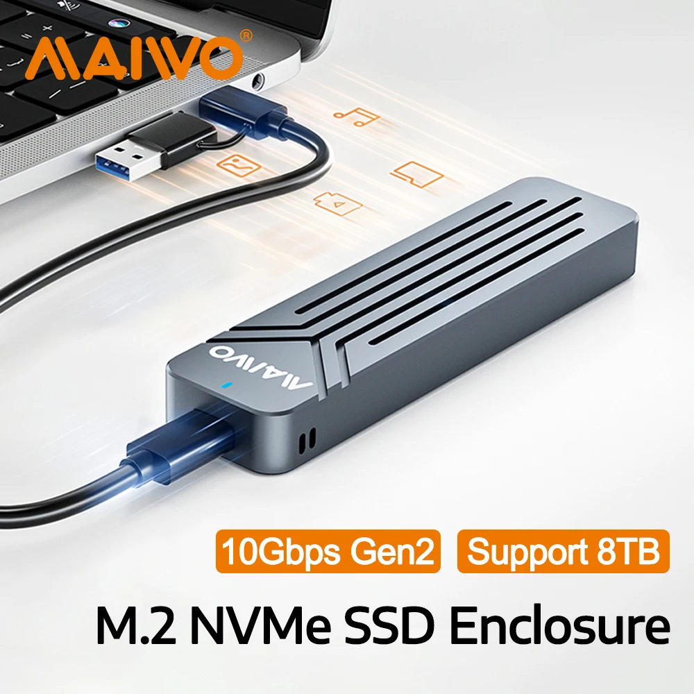 

MAIWO SSD Case M.2 NVME SSD Enclosure Adapter 10Gbps USB 3.1 Gen2 USB C Support UASP Trim 8TB Aluminium for 2230 2242 2260 2280
