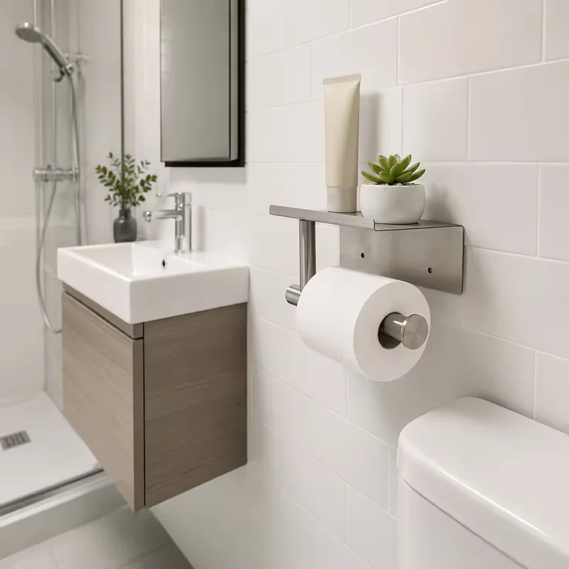 Stainless Steel Toilet Paper Holder Wall-Mounted Tissue Holder Bathroom Phone Stand with Drilling Screws Or Adhesive Sticker