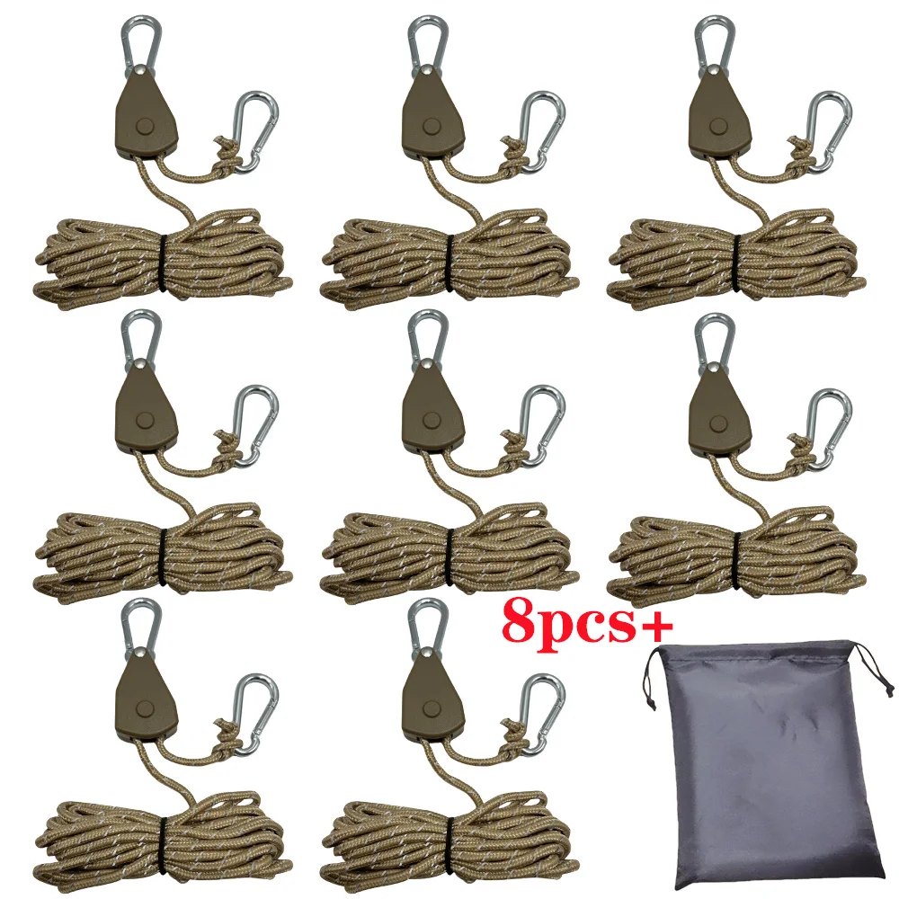 8 Stuks 4M Camping Touw Tent Verstelbare Touw Sluiting Vaste Gesp Katrol Spanner Ratel Hangers Lichten Camping Luifel Wind touw