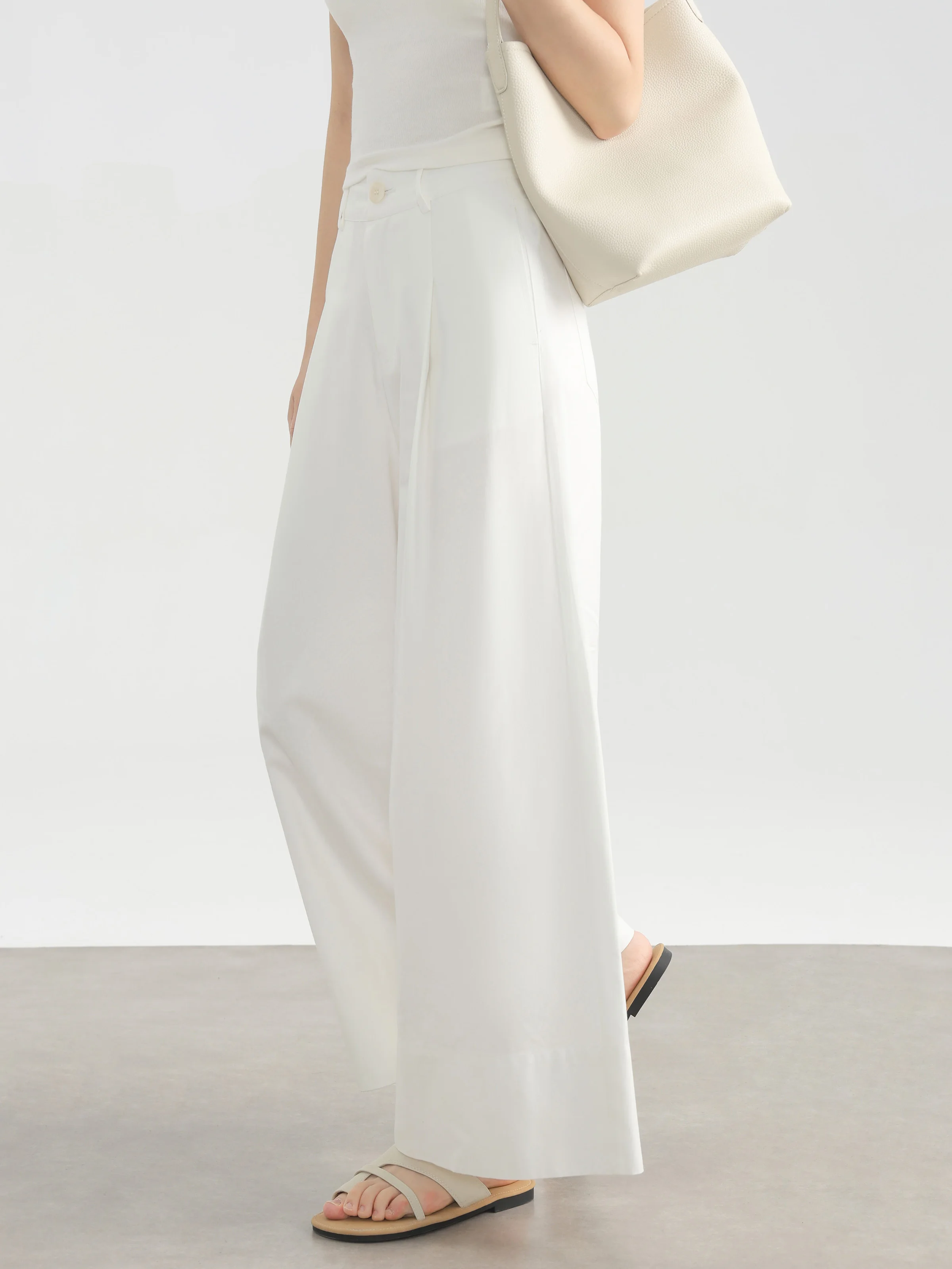 High Waist Wide Leg Pants Elastic Waist Cropped Trousers Women Summer Loose Casual Bottoms Slimming Tall Look Patchwork Outfit