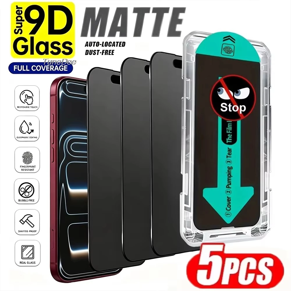 1-5 قطع، واقيات شاشة مطفية سهلة التركيب لحماية الخصوصية، متوافقة مع هواتف iPhone 18 Pro Max و17 و16 و14 و15 Plus و13 و12 و11 وXS وXR و16e Air، مصنوعة من زجاج مقوى.