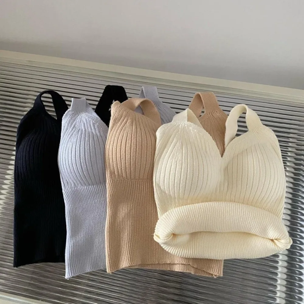 V-Neck Design Thermal Underwear Vest Chest Pad Heat-Generating Knitted Wool Vest Strap Style Thickened Warm Slimming Inner Wear