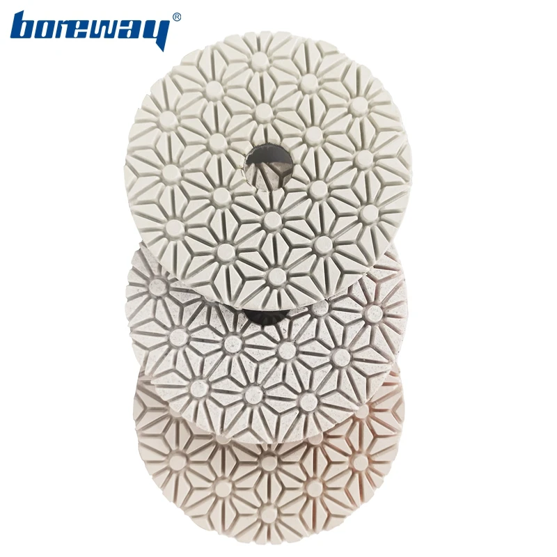 Boreway 4-calowa diamentowa tarcza polerska na mokro z wzorem kwiatowym, 3-stopniowe tarcze szlifierskie, gradacja # 1 # 2 # 3 dla płyt podłogowych z kamienia marmurowego
