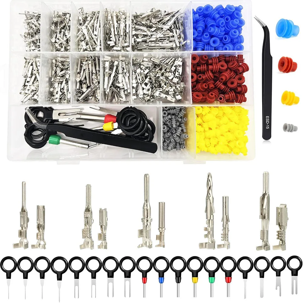 

859pcs automotive electrical pin connector pin terminals wire connectors male and female crimping pins terminal disassembly tool