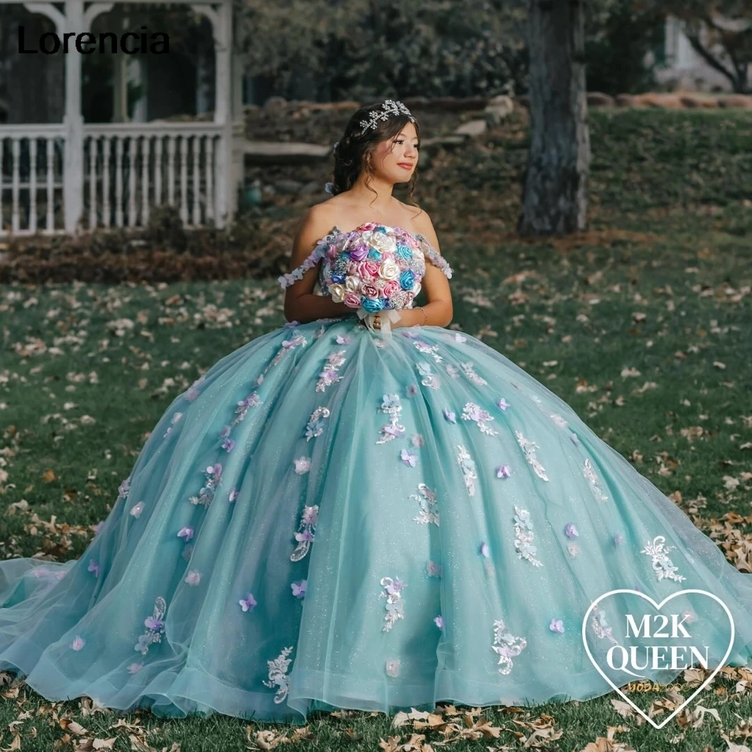 Lorencia мексиканское зеленое платье Quinceanera бальное платье розовое 3D Цветы аппликация корсет украшенный бисером Sweet 16 Vestidos De 15 лет YQD888