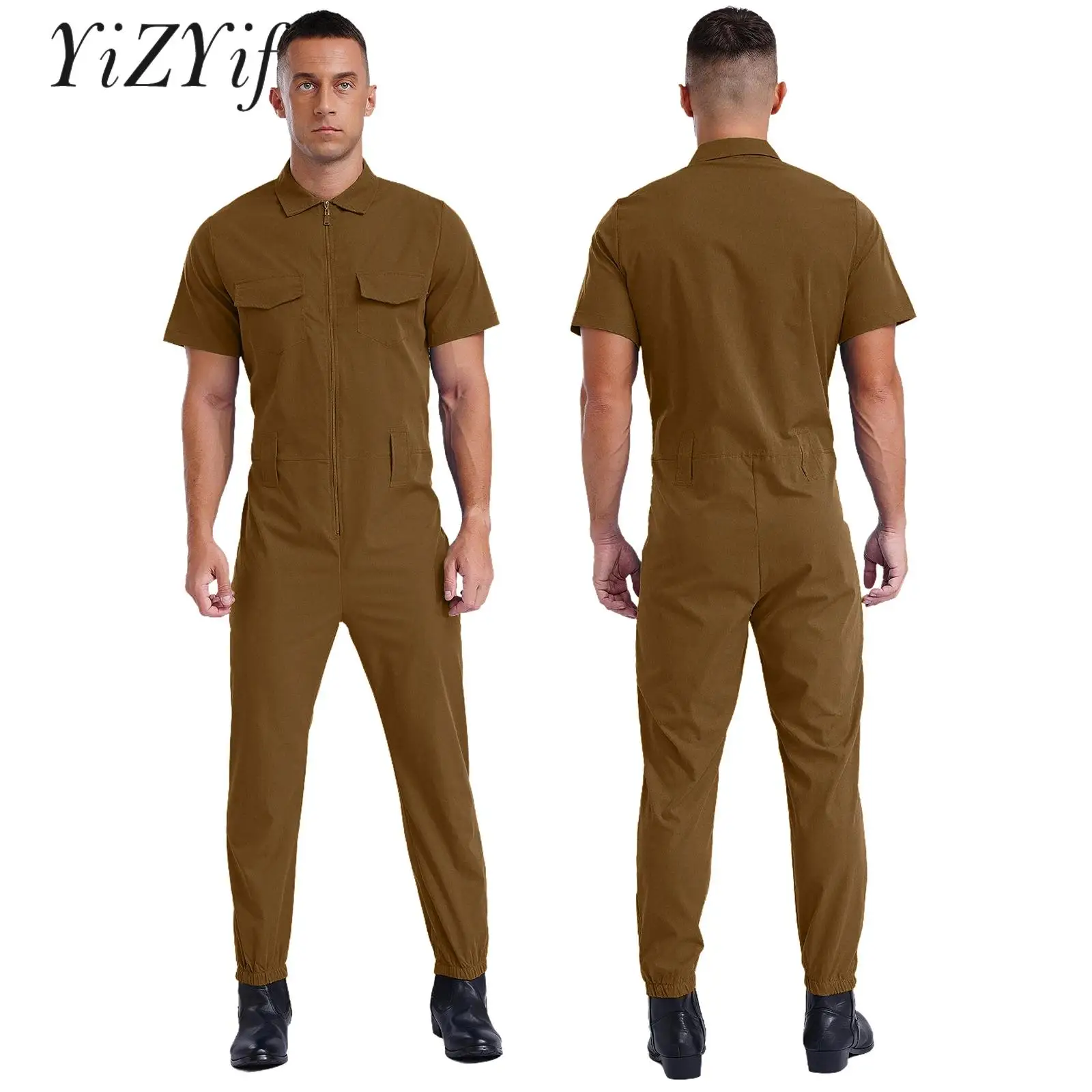 Men Cargo Pants Factory Workwear Uniform Jumpsuit Casual Street Wear Solid Color Overalls One-piece Rompers for Work Daily Wear