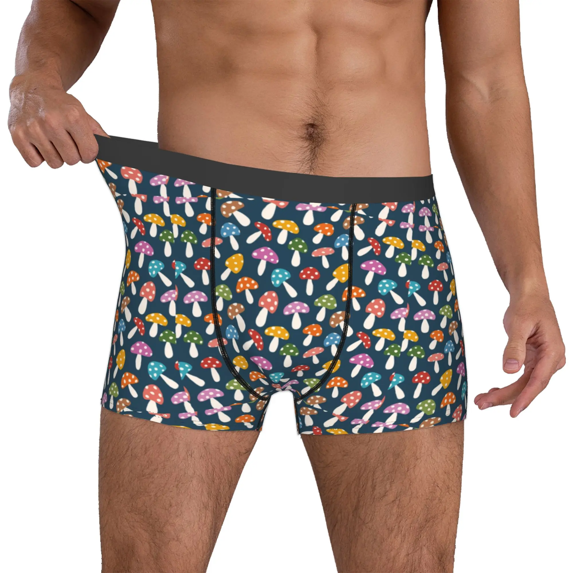 

Custom Funny Colorful Mushrooms Pattern Boxers Shorts Panties Men's Breathable Psilocybin Psychedelic Fungi Briefs Underwear