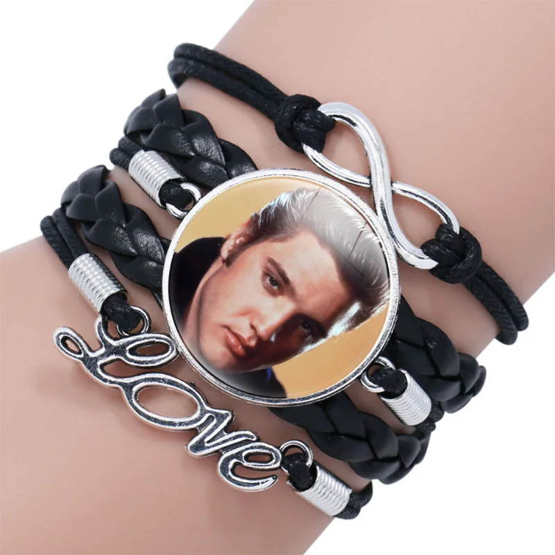 New Elvis Bracelet for Men Women Singer Star Poster Handmade Multilayer Leather Bangles Fans Souvenirs Gift