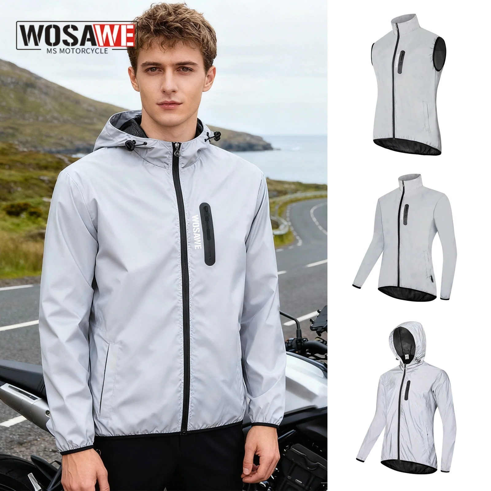 

WOSAWE Светоотражающая куртка Мужская ночная мотоциклетная куртка Уличная куртка с капюшоном для рыбалки Повседневная модная куртка для бега