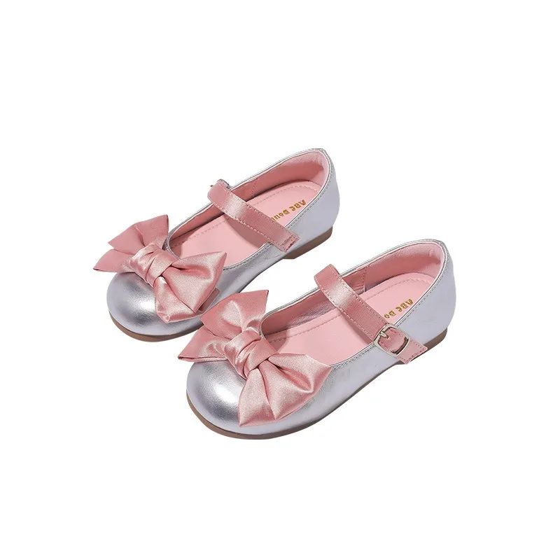 New Style Children\'s Flats Baby Girls Bow-knot Dresses Shoes Princess Girl Wedding and Party Shoes Kid Cute Leather Single Shoes