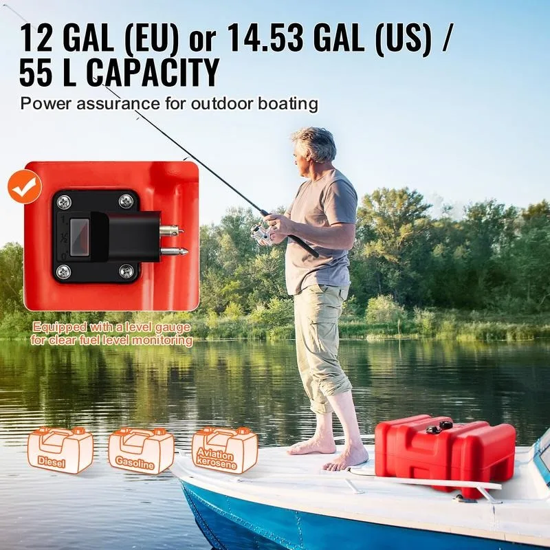 Marine Fuel Tank, 14.53 Gallon/55L, Portable Boat Fuel Gas Tank for Outboard Engine Boats, Plastic Outboard Marine Boat Fuel Tank with Hose, Easy to Carry for Yacht, Fishing Boat, Deck Boat, Red view 4